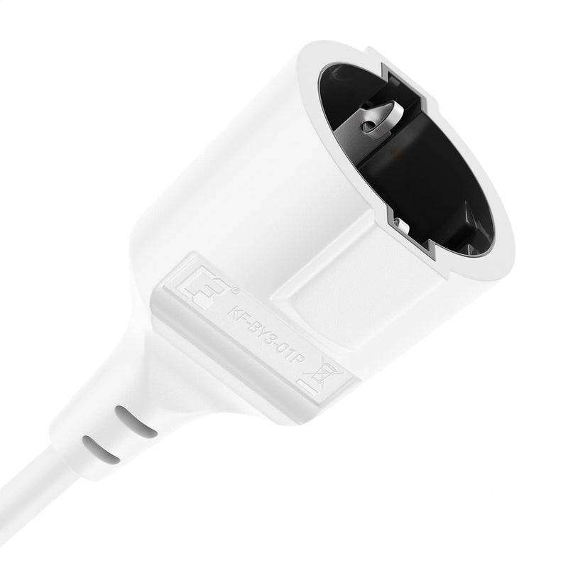deleyCON 2m Power Cable Extension Cable Flat Connector 3680W - White | Protective contact power cable extension for household, office and multimedia 2 m
