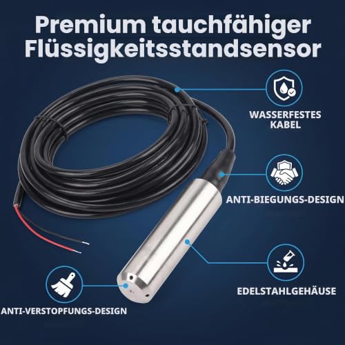 Eujgoov TL231 Ultrasonic Water Level Sensor Stainless Steel Input Level Sensor for Tank, 0-5M Range Depth DC 24V 4-20MA