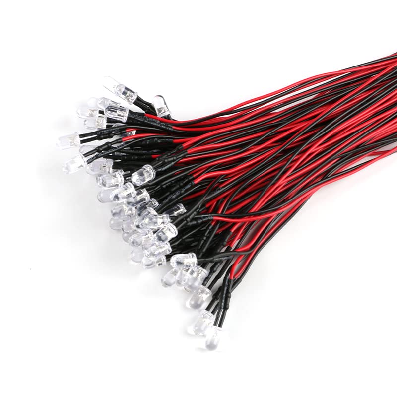 [Australia - AusPower] - 50Pcs 3mm Light Emitting Diodes LED Bead with Wire Decorative Toy Car Indicator Light DC 5V~12V White Light 3mm 