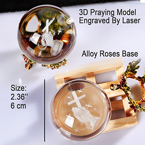 Ornalrist Crystal Ball 3D Praying Cross Figurine Religious Gifts for Women Praying Hands With Cross