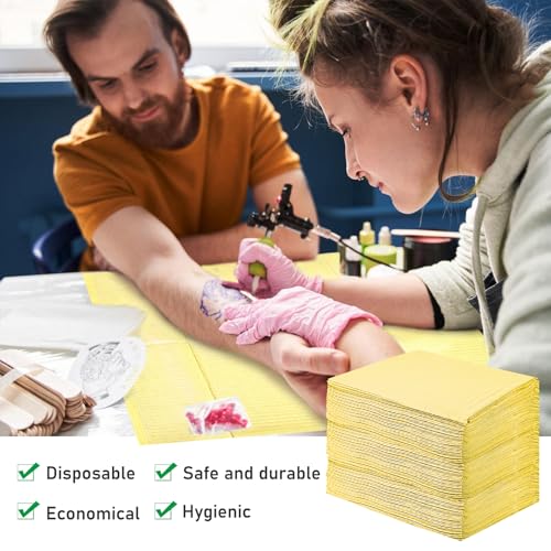 Dental Bibs, Pack of 125, 33 x 45 cm, Tattoo Tablecloths, Patient Napkins, Dental Napkins, Waterproof Tattoo Piercing Bibs for Hospitals Studios, Tattoos, Practices (Yellow)