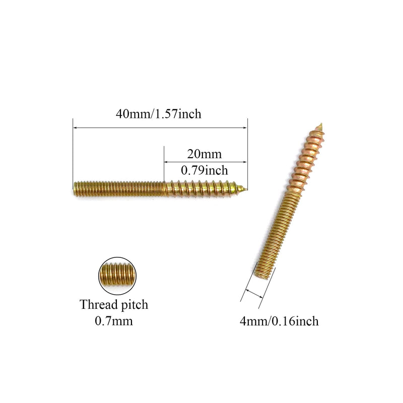[Australia - AusPower] - 20 Pack M4 x 40 Hanger Bolts 40mm(1.57") Double Headed Bolts 4mm(0.16") Wood Dowel Screw Self-Tapping Screw Hanger Bolts for Furniture Screws Double Screw Threaded Rods Bolt 40mm Length M4X40-20P 