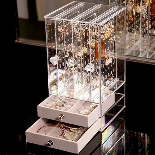 Sooyee Acrylic Earring Holder and Jewelry Organizer with 5 Drawers,Clear