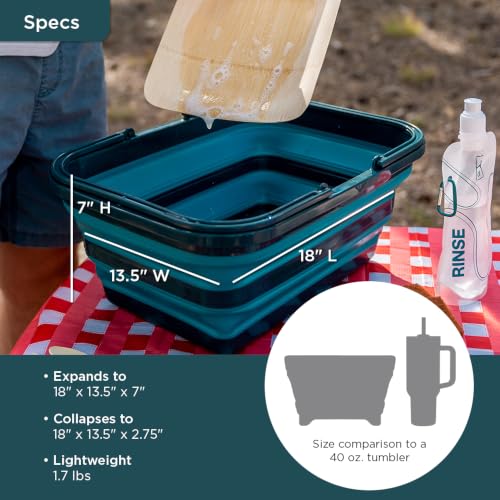 Adventure Ready collapsible portable sink with flatware, 16L capacity, ideal for hiking, camping, and travel, shown in the image.