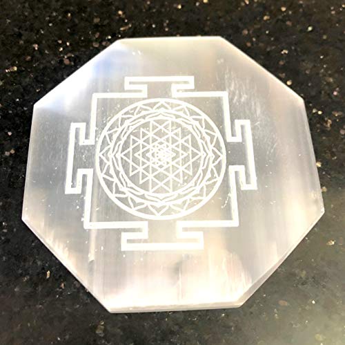 Beautiful Selenite 3" Etched Charging Plate Crystal Healing Reiki FENG Shui Gemstone Gift Positive Energy Peace Meditation Handcrafted