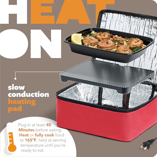 HOTLOGIC Mini Heated Lunch Box - Portable Electric Food Warmer for Men and Women - Great for Work, Office, and Construction - Cook, Reheat, and Eat on the Go - 120V - Red