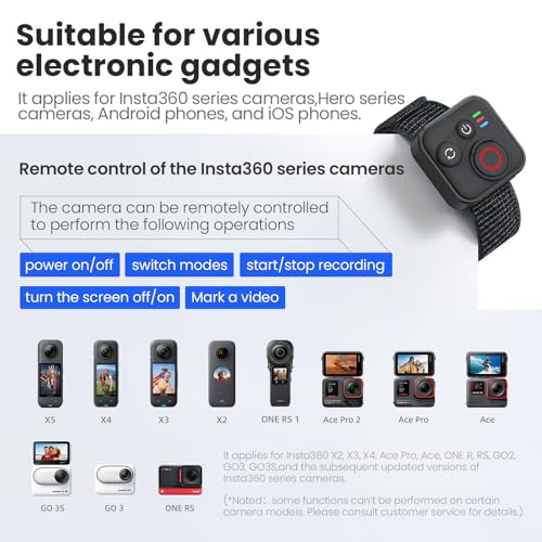 Bluetooth Remote Control for Insta360 X5/X4/X3/X2/Go 3S/ACE Pro 2, GoPro Camera Shutter Remote with Type-C Charging - 164ft Range, Compatible with iPhone 12-17 Pro Max, GoPro 8-13, Android Phones