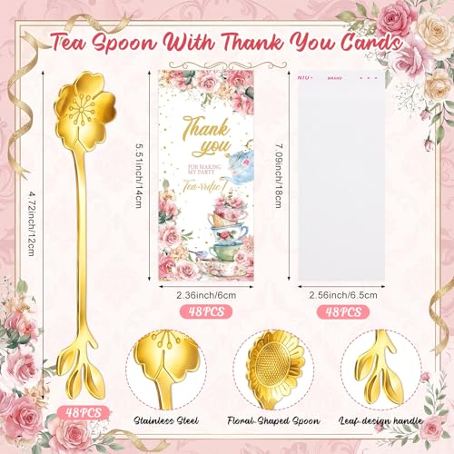 48 Set Tea Spoon Party Favors Gold Tea Spoons Bulk 8 Style Flower Teaspoon with Thank You Cards Gift Bags Stainless Steel Dessert Coffee Spoons Stir Bar for Bridal Shower Guest Souvenir Gift Tea Party 48