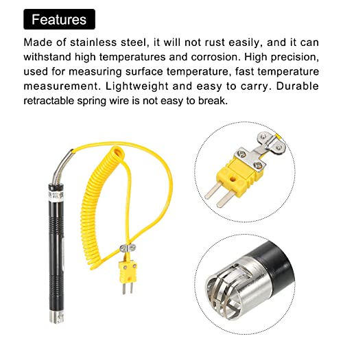 sourcing map K Type Surface Thermocouple Temperature Probe Sensor Stainless Steel -58 to 932°F (-50 to 500°C) 5.6ft 15x15mm