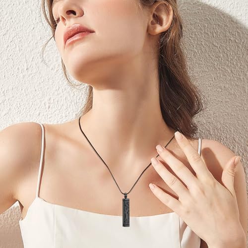 Tree of Life Urn Necklace for Ashes for Women Men Cremation Jewelry Cube Ashes Keepsake Necklace Bar Urn Pendant Jewelry for Ashes Black
