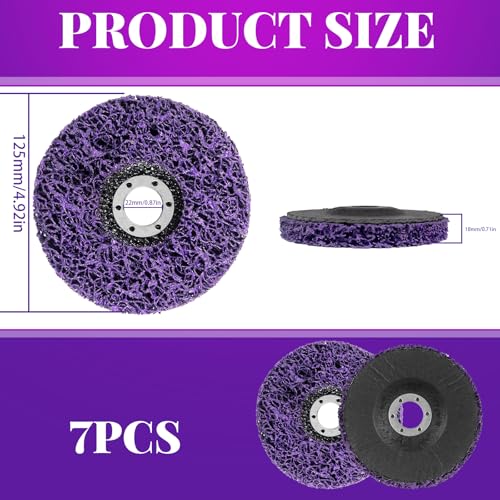 CSD Disc 125 mm Coarse Cleaning Discs 7 Pieces CSD Disc 125 mm Sanding Discs for Angle Grinder Rust Removal Rust Remover for Remove Paint, Rust (Purple, 7, Medium) purple