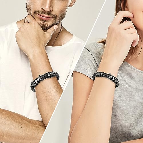 Minicremation Cross Cremation Jewelry Urn Bracelet for Ashes Genuine Leather for Women Men Keepsake Memorial Cuff Bangle Braided Wristband Bracelet for Men Black-A 22cm/8.66"