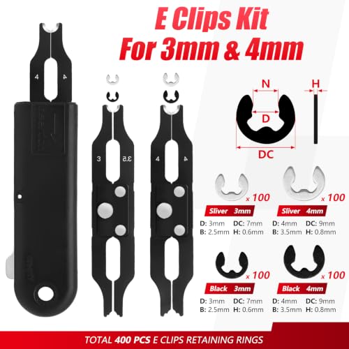 Y-zuisoumt 3mm and 4mm external retaining ring E clips assortment with installation and removal tool, 400 pieces