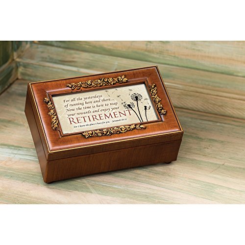 Cottage Garden Reap Reward Enjoy Retirement Woodgrain Embossed Jewelry Music Box Plays How Great Thou Art