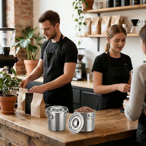iplusmile Stainless Steel Airtight Canisters Container: 112 fl oz Airtight Clamp Lid Kitchen Food Storage Bucket for Rice Flour Grain Coffee Bean Flour Oil Sugar Milk 112 Ounce/ 6x6 inch
