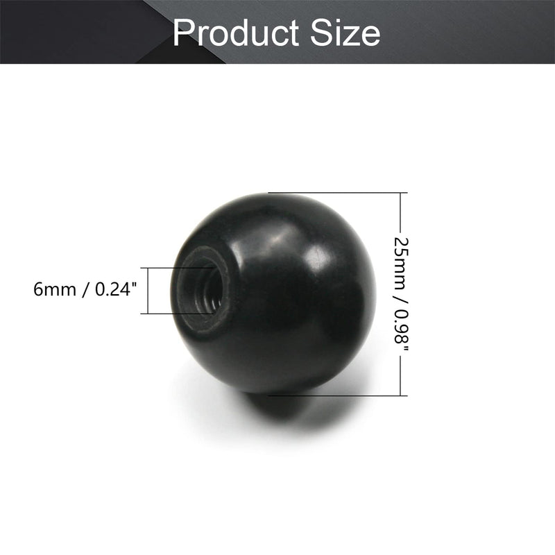 [Australia - AusPower] - Othmro 5Pcs Threaded Ball Knobs, 0.98Inch Dia 0.24Inch Thread M6 Female Thread Black Bakelite Handle Thermoset Ball Knob for Lawn Mowers Exercise Equipment Machinery Valves Spigots (BM6x25) 