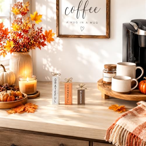 Smile Fall Wooden Decor Signs Set BLESSED GRATEFUL THANKFUL Letter Fall