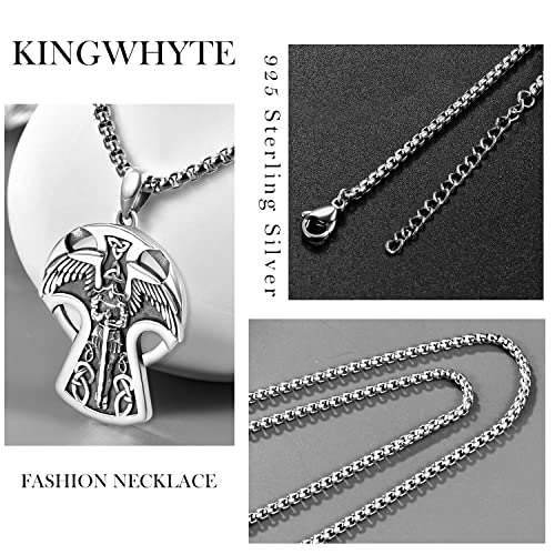 KINGWHYTE Celtic Cross Saint Michael Necklace 925 Sterling Silver for Men