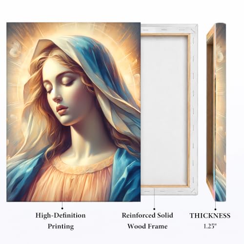 Virgin Mary Canvas Wall Art – Catholic Religious Wall Decor Painting Our Lady of Grace 02 Framed Canvas 12"L x 16"W
