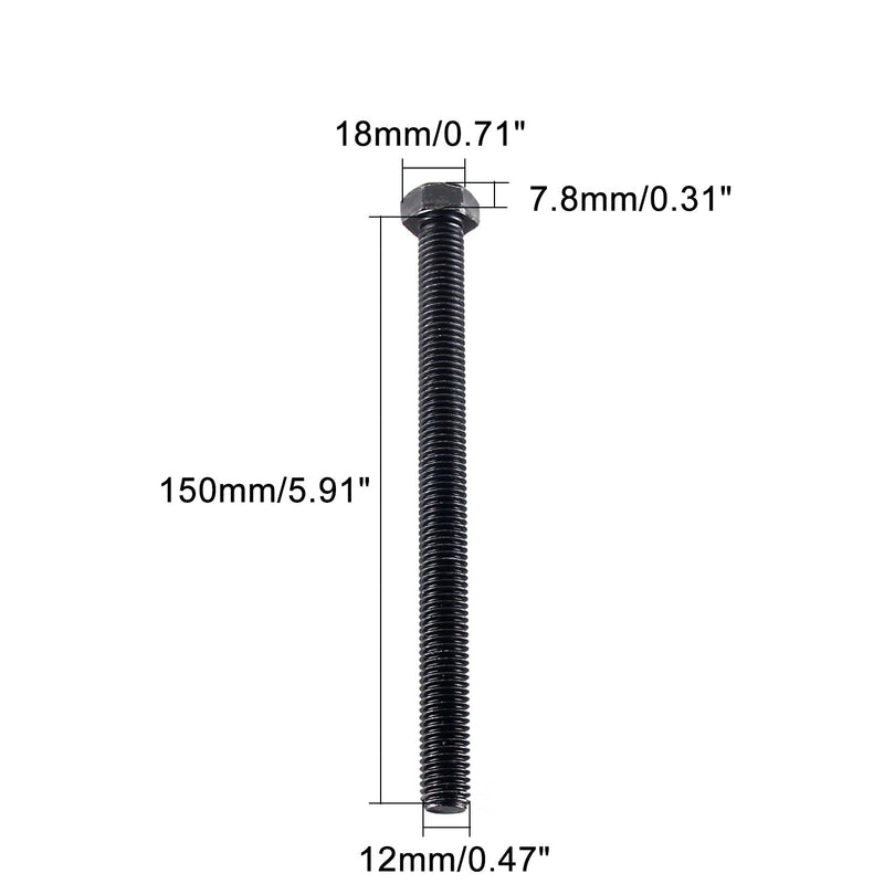 MroMax M12 Hex Bolt M12-1.75 x 150mm Hex Head Screw Bolts Carbon Steel Fully Threaded Metric Hex Tap Bolts Black 4Pcs 4