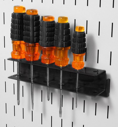 [Australia - AusPower] - Wall Control Screwdriver Holder Bracket Slotted Metal Pegboard Accessory Slotted Tool Board - Black 8in x 2in x 2in Hook 