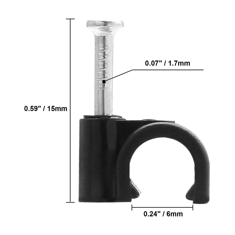 [Australia - AusPower] - 100pcs 1/4" / 6mm Half Clamp J-Hook with Nail, Nail in Cable Clips Ethernet Cable Nails Tacks Clips, Black 1/4" / 6mm, 100 PCS 