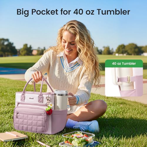 LOVEVOOK Insulated Lunch Box for Women,X Large Adult Lunch Cooler Bag Women Dark Pink with Light Pink X Large —18L