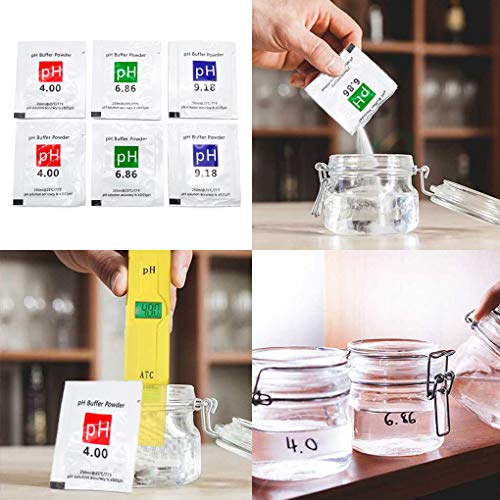 DuvinDD 15-pack pH meter buffer solution powder packets, pH 4.00, 6.86, and 9.18 calibration buffers