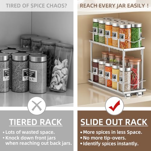 Bunoxea Pull Out Spice Rack 2 Pack,Slide Out Cabinet Spice Rack,Silver Silver
