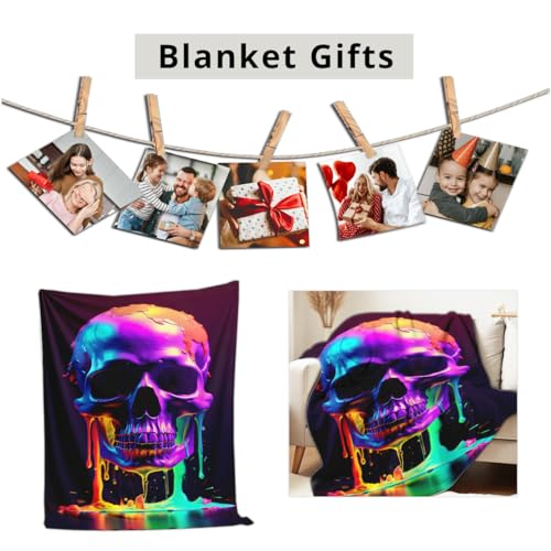 Skull Blanket Throw Skeleton Flannel Blanket Gothic Print Throw Gifts for Kids Girls Boys Adults Women Men Halloween Decor Queen Size Bed Couch (49"x59") Skull-3 49"x59"
