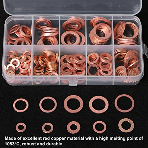Pissente copper oil drain plug washer kit with 200 sealing washers in 9 sizes, M5-M14