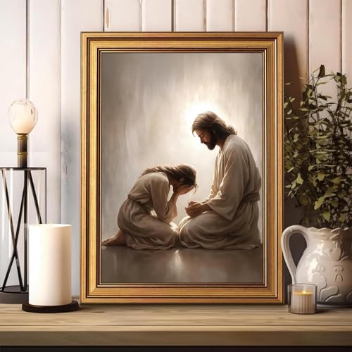 Gold Framed Jesus Canvas Wall Art Christian Pictures Prints 12x16 In Repent 16"L x 12"W