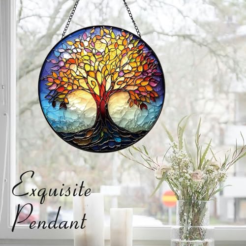 Stained Glass Tree of Life Suncatcher, 7.9" Real Glass