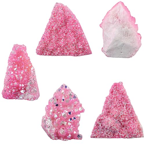 SUNYIK 2.1-4.1" Pink AB Titanium Coated Rock Quartz Cluster Druzy Geode