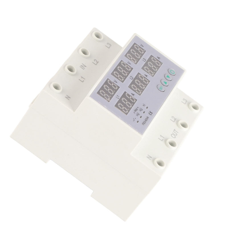 3 Phase DIN Rail Voltmeter Voltage and Current Protector Digital Display 3 Phase Voltage Monitoring Sequence Relay AC 390‑500V (63A) 63A