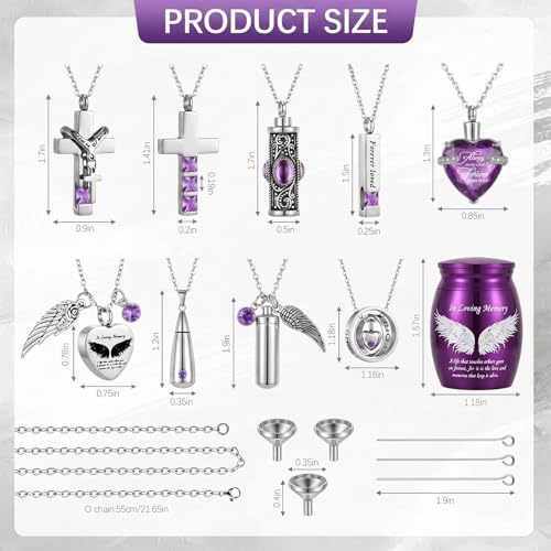 Ecation 18 Pcs Small Cremation Urns and Ashes Necklace Set, Purple