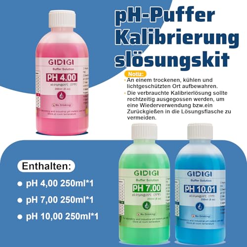 pH Meter Calibration Solution Kit, Contains pH 4.00, 7.00 and pH 10.01 Solution, pH Meter Probes Calibration Solution Buffer, pH Tester Accessories 250 ml x 3 (8.4 fl oz) pH4,7,10