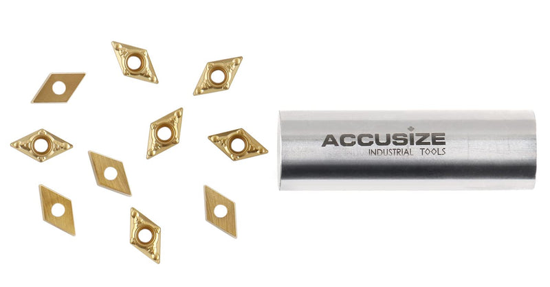 [Australia - AusPower] - Accusize Industrial Tools Dcmt21.51 Tin Coated Carbide Inserts, 10 Pcs/Box, 2104-1010 
