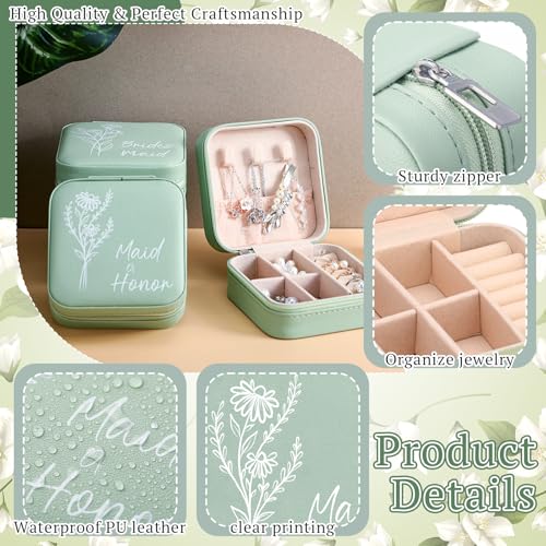 MotiMind 6 Sets Bridesmaid Proposal Gifts Jewelry Travel Bridesmaid Boxes Gifts Wedding Maid of Honor Matron Bridal Shower Jewelry Boxes for Women with Invitation Card(Sage Green) Sage Green