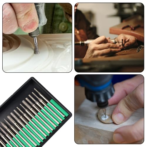 Set of 30 diamond cutters, 1/8 inch shank, grinding pins, mini cutters | Grinding attachments, diamond cutters, grinding pins, deburring tools, for stone, glass, ceramic, carving, grinding, polishing, engraving, drilling