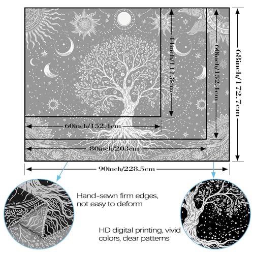 Spenlife Spiritual Tree of Life Tapestry, Black and White Tapestries for Bedroom, Gothic Wall Decor, Celestial Tapestries (60" x 44") 60"L x 44"W Black White