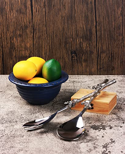Twig Salad Servers Brass & Stainless Steel, Fork & Spoon Set Leaf Design, Two Tone Ideal for Weddings, Dinner, Elegant Flatware, Housewarming, Stainless Steel Mirror Polished