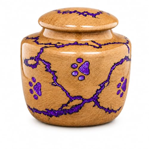 Pet Urn for Dogs and Cats, Resin Epoxy Decorative Memorial with Velvet Bag, Unique Fractal Burning Design Keepsake, 15 cu inch Wooden Small Keepsake 15 lbs