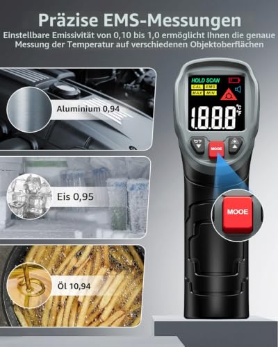 Eventek [3 in 1] Infrared Thermometer, -50°C ~ 600°C Temperature Meter with 304 Meat Thermometer & Bag, Laser Thermometer IR Non-Contact Digital Pyrometer Gift for Kitchen Barbecue Industry