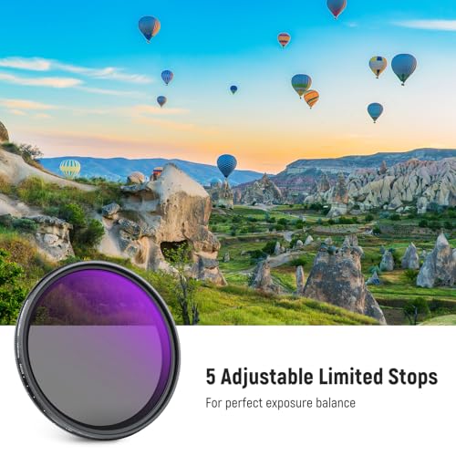 NEEWER 55mm Variable ND Filter with Lens Cap, Cleaning Cloth, ND2-32 (1-5 Stops) Precise Neutral Density Adjustment, Multicoated Optical Glass, Camera Photography Accessories ND2-ND32