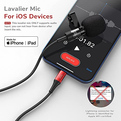 PIXEL Lavalier Microphone for iPhone (Apple MFi-Certified) | Lav Mic for Vlogging | External Microphone for Video Recording, Compatible with All Lightning Devices (10ft) 3m
