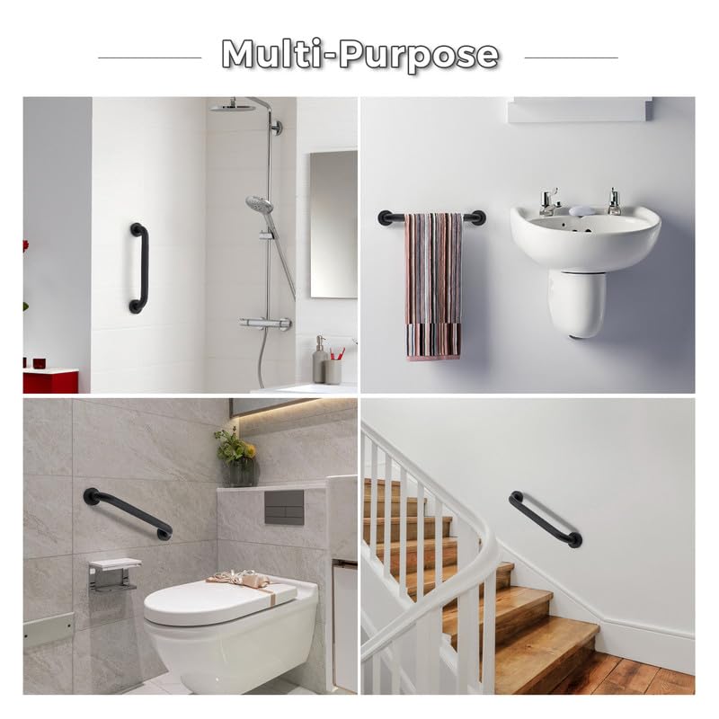 Grab Bars for Shower, 2 Pack 20-Inch Anti Slip Shower Handles for Elderly, Safety Shower Grab Bar, Stainless Steel Handicap Grab Bars for Bathroom (Black 1" Diameter) Black 20 Inch