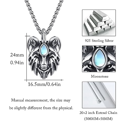 CUOKA MIRACLE Urn Necklace Ashes Sterling Silver Skull Urn Necklace Personalized Cremation Memorial Skull Ash Keepsake Pendant Cremation Jewelry C-Wolf 03