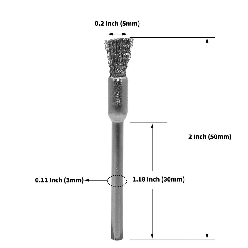 [Australia - AusPower] - 20 pcs Steel Cleaning End Brushes Pen 1/5?(5mm) x 1/8?(3mm) Wire Brush Rust Paint Removal Bits Polishing Rotary Tools Wire Brush 3*5mm 20PCS 