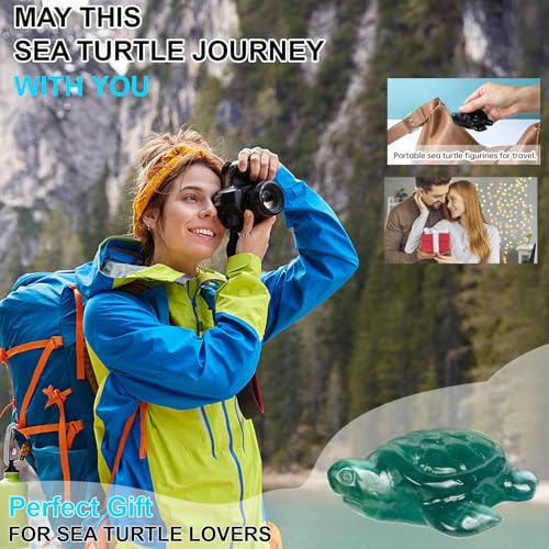 Crystal Travel Sea Turtle Figurines, Fluorite Sea Turtle Travel Gifts for Women Men Travelers, Hand Carved Good Luck Charm, Spiritual Companion Collectible Animal Statue Decors 2.1” Fluorite Green
